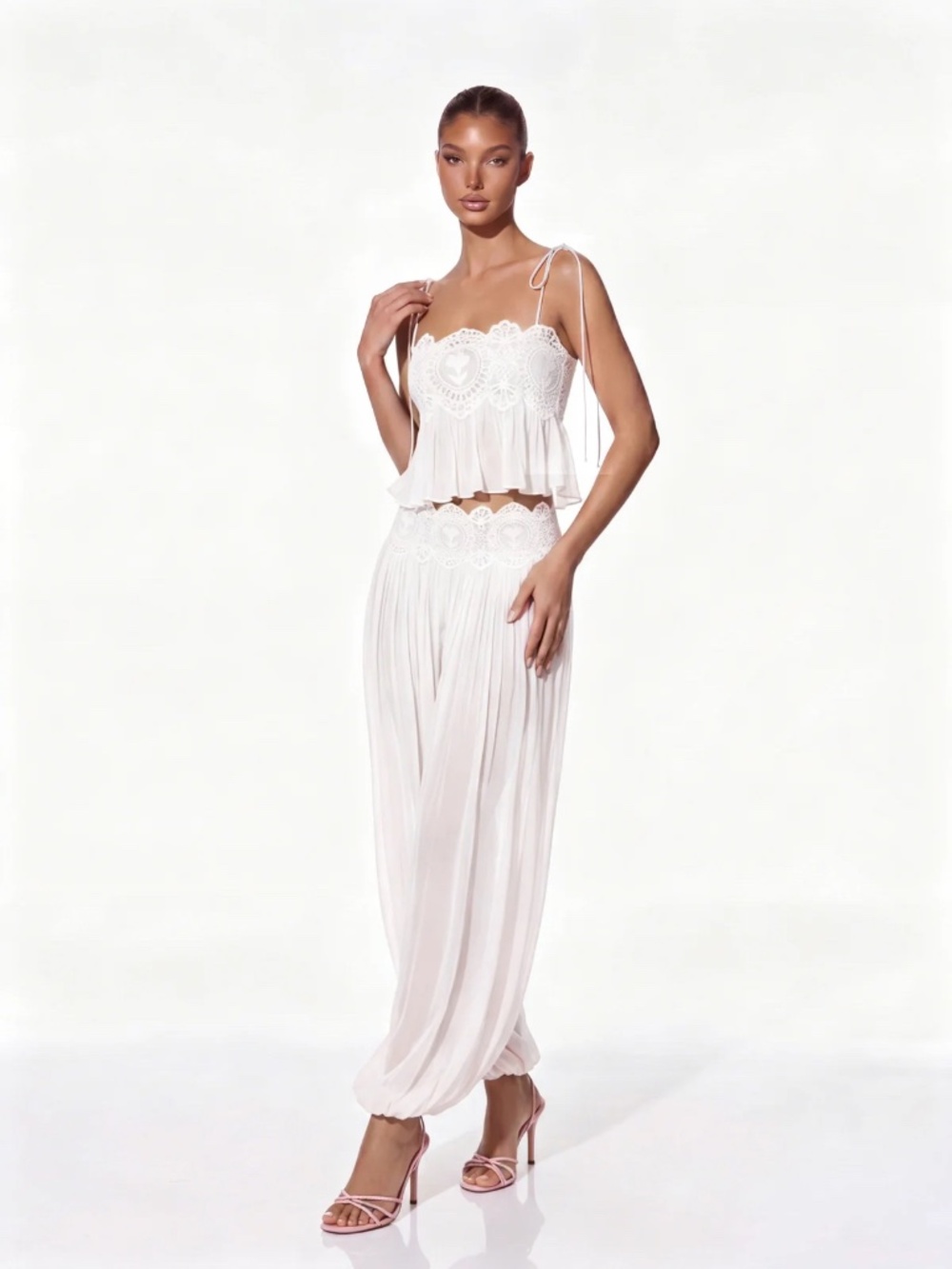 Pleated Mesh Pants Set (Size L)